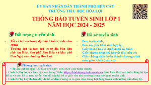 THÔNG BÁO TUYỂN SINH LỚP 1 NĂM HỌC 2024 - 2025